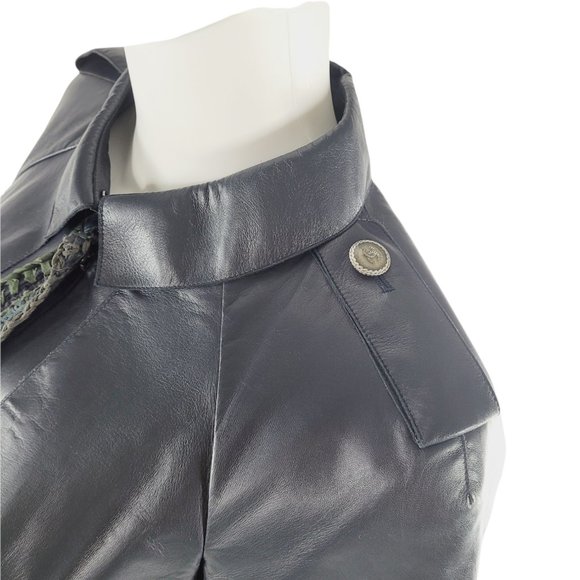 Chanel Navy Lambskin Leather Long Jacket - Picture 7 of 9